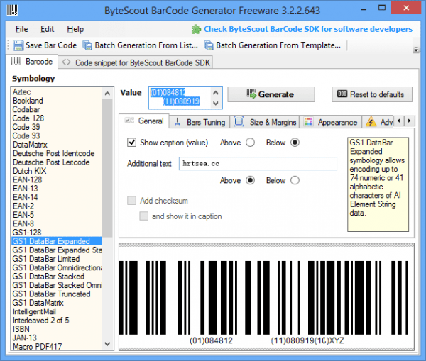 ByteScout BarCode Generator(条形码生成器)