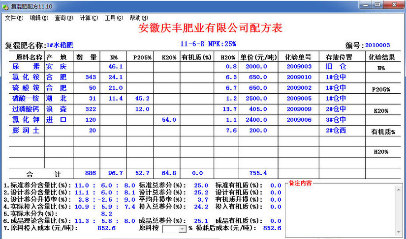 有机无机复混肥料配方