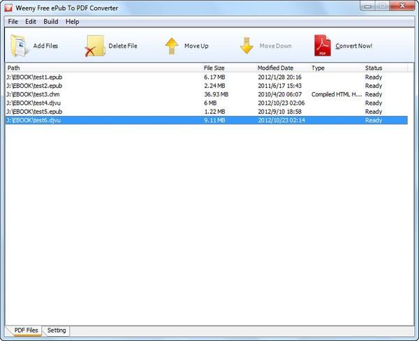 Weeny Free ePub to PDF Converter